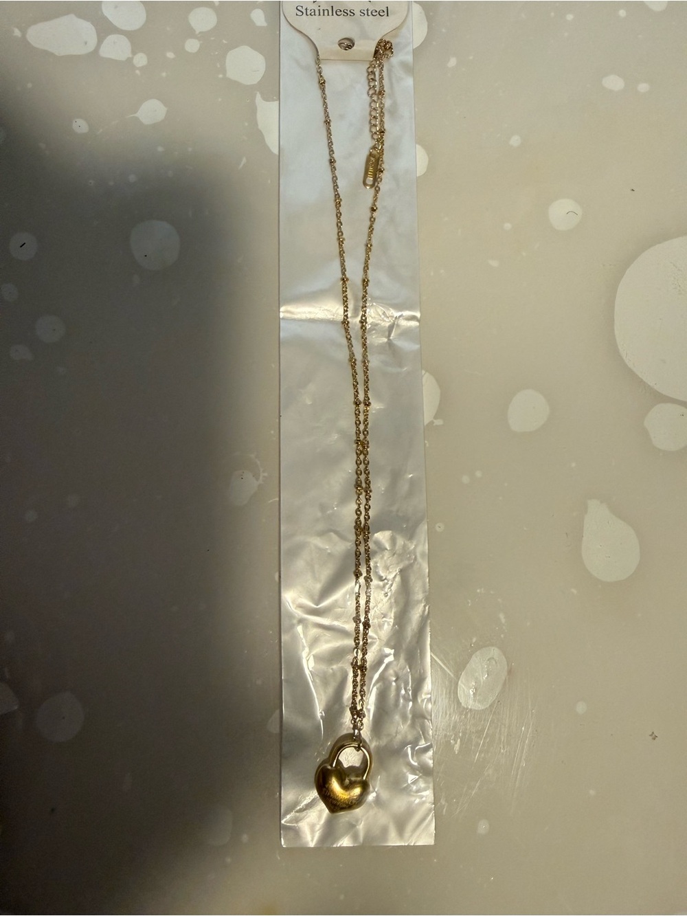 Gold Heart Padlock Necklace - Stainless Steel